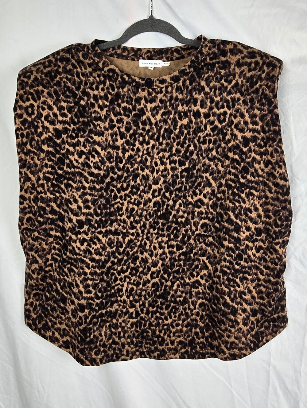 Good American Leopard Print Padded Shoulder Sleeveless Boxy Top sz XL